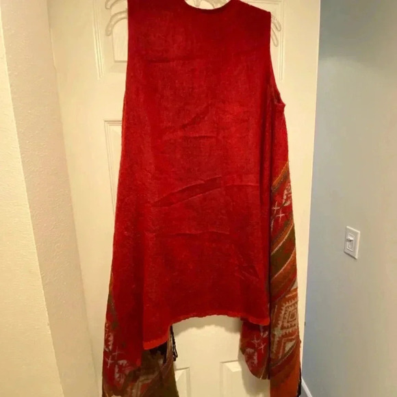 Earthbound Womens Boho Sweater Poncho Vest Wrap Cape High Low Aztec Fringe acryl - Picture 7 of 14
